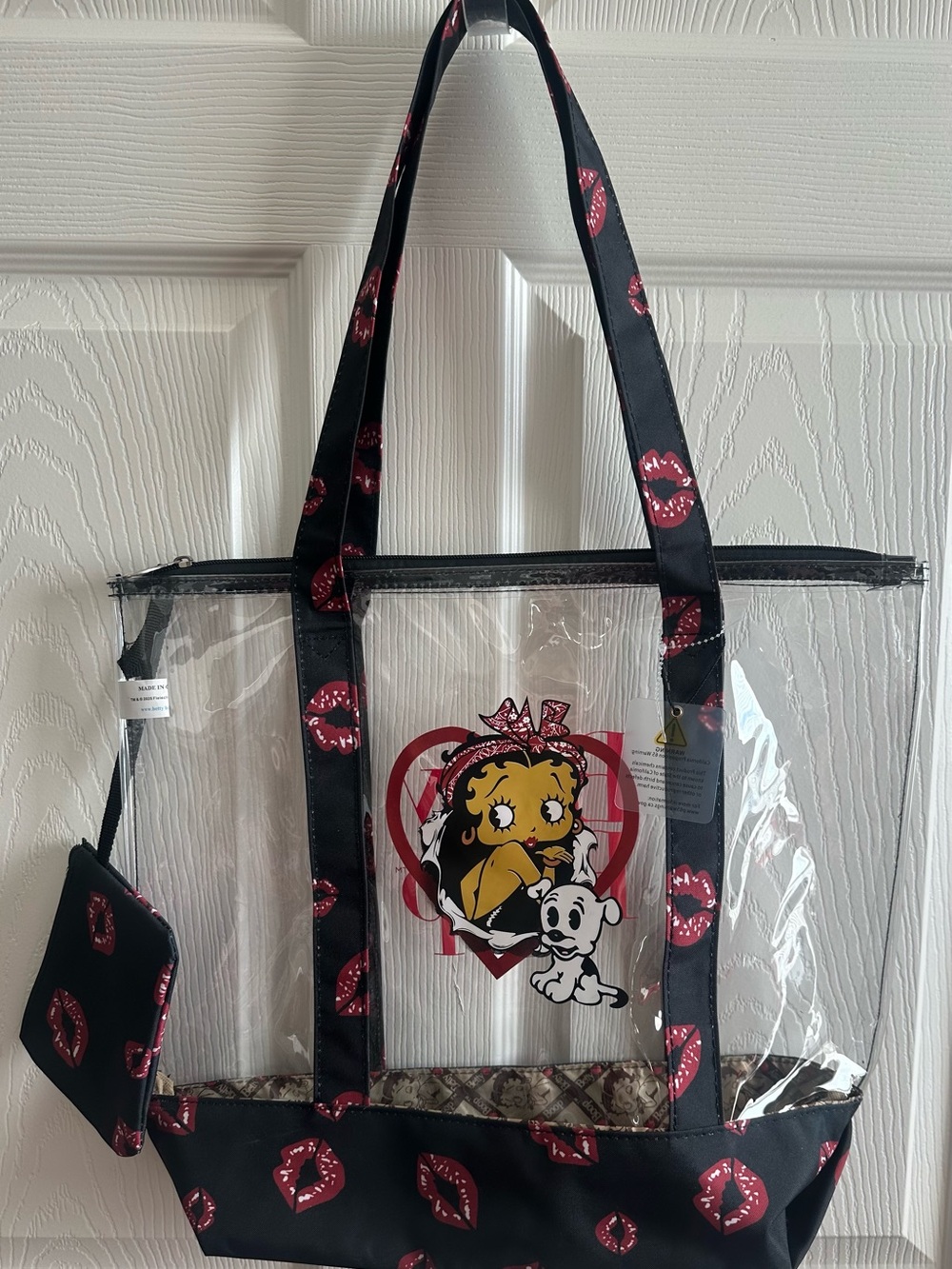 Betty Boop Clear Tote Bag with Lip Print 14”x16” new